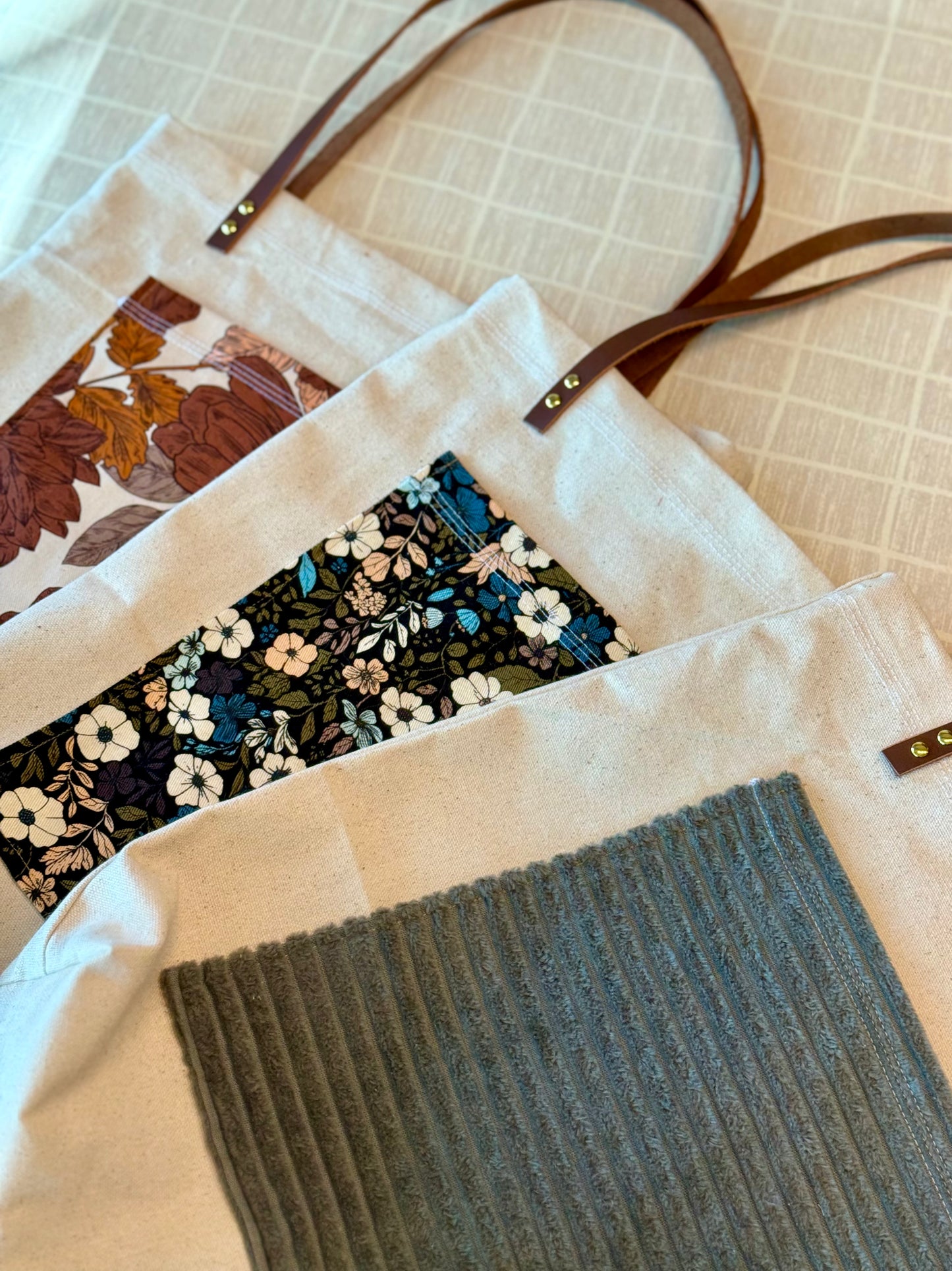Leather and Canvas Pocket Totes