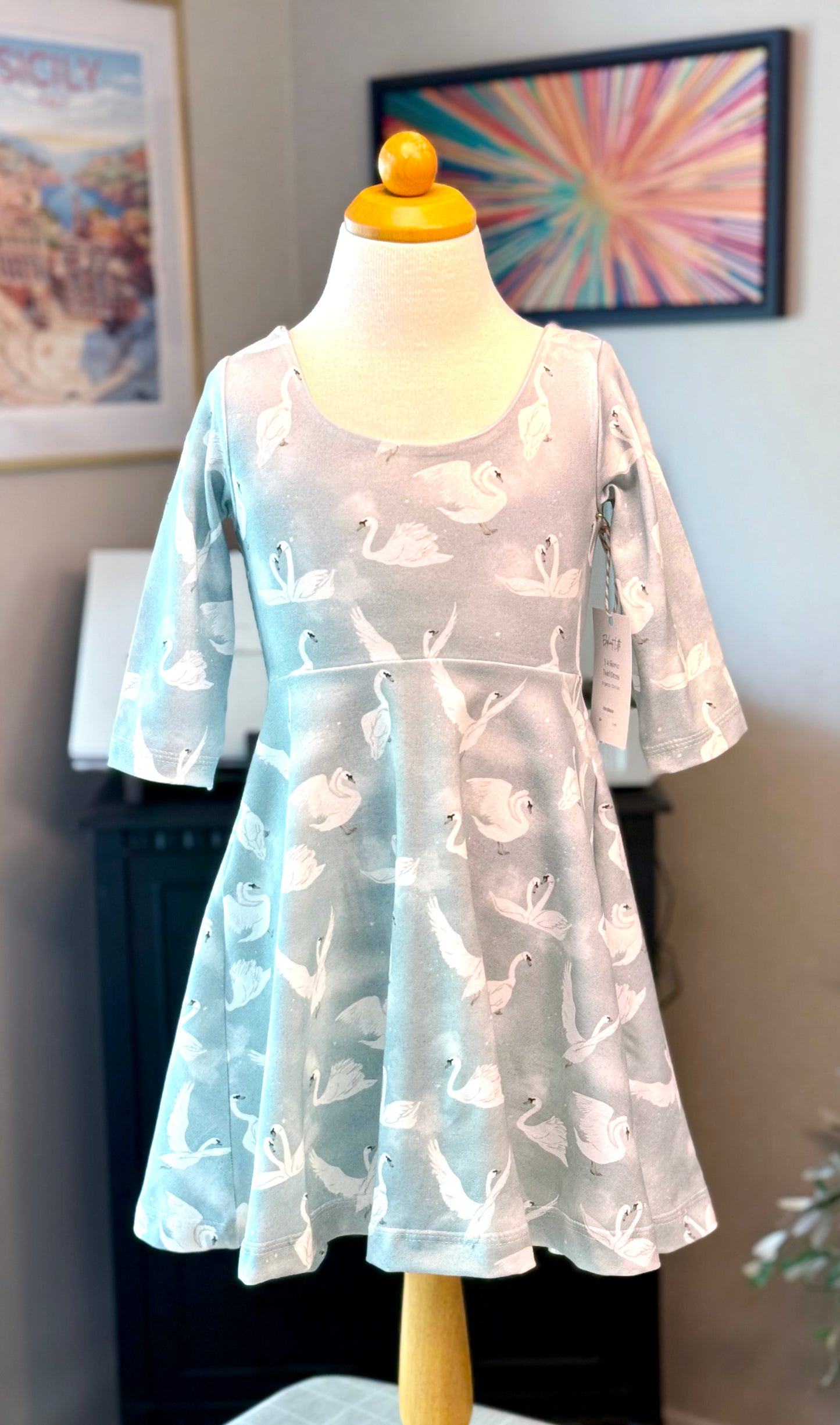 Swan 3/4 Sleeve Grow With Me Twirl Dress