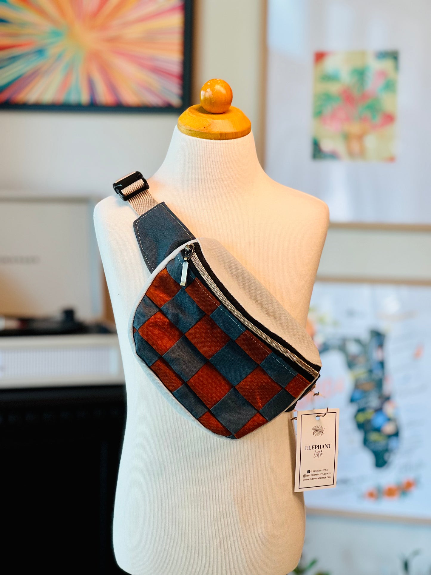 Rust and Ocean Checkered Belt Bag