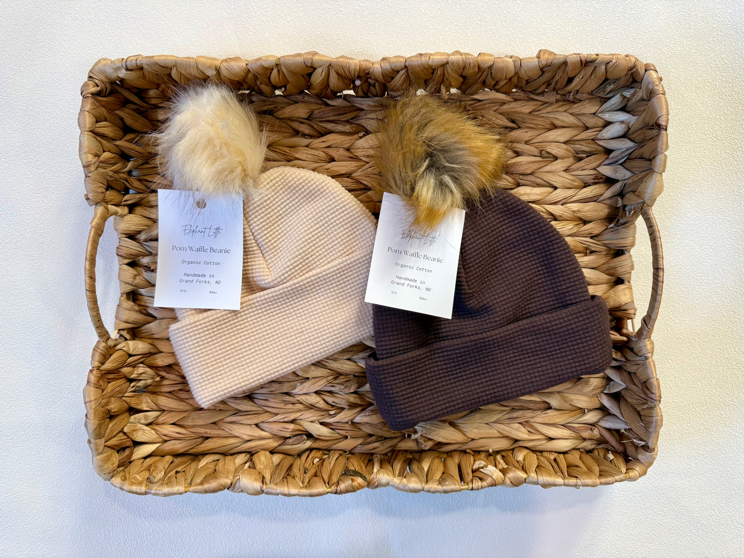 Waffle Beanies with Pom Pom