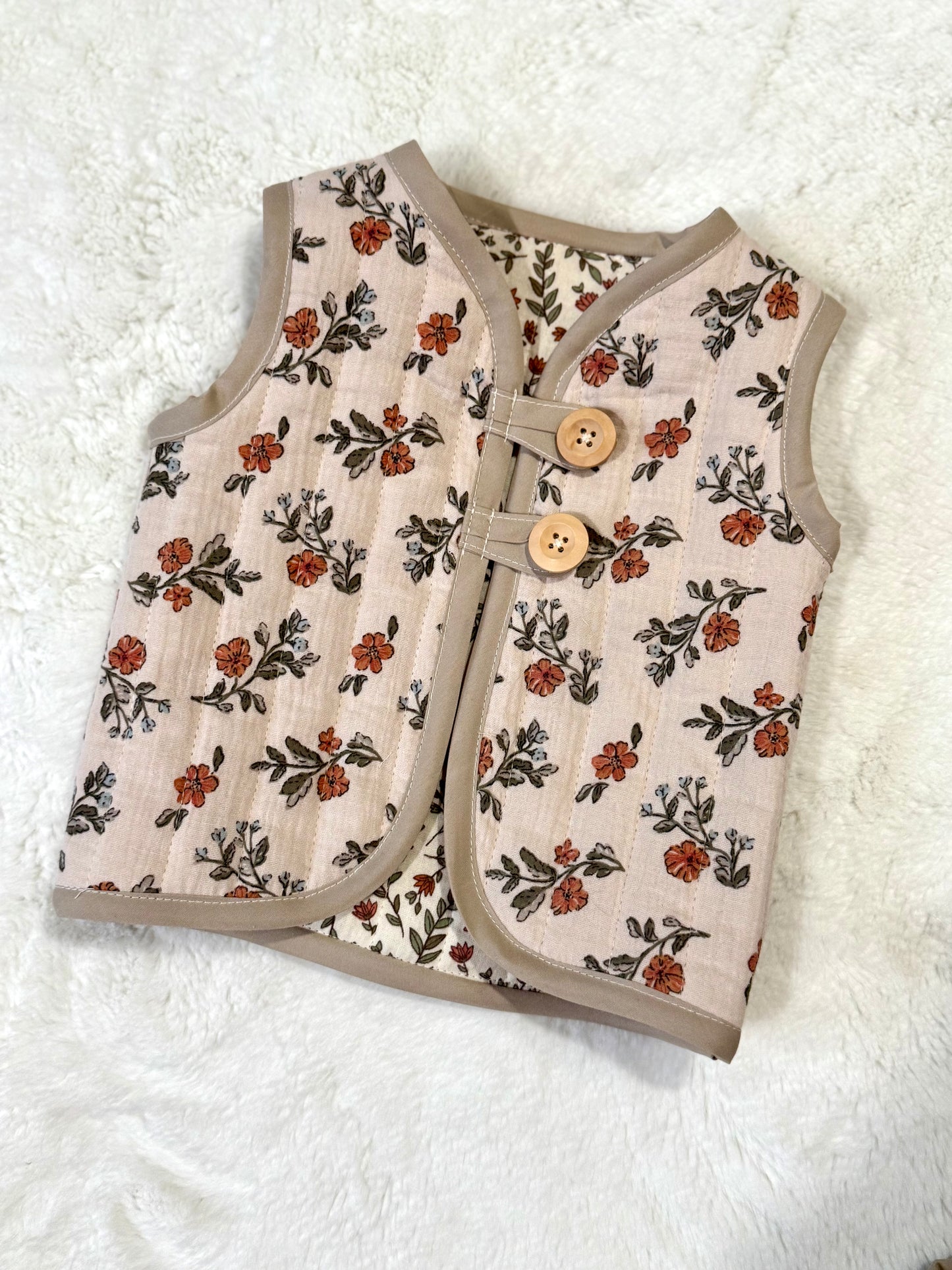 Quilted Button Vest - Romantic Floral
