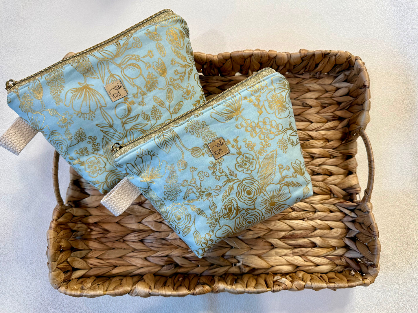 Mint Gold Floral Zip Pouch