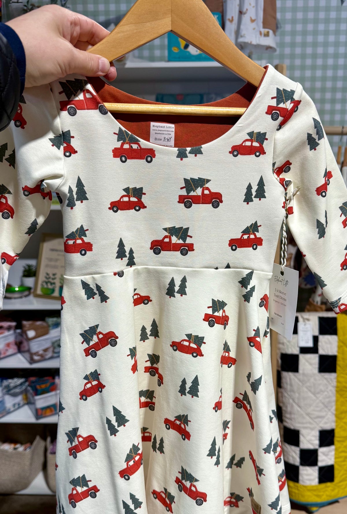 Christmas Tree Trucks GWM 3/4 Sleeve Twirl Dress
