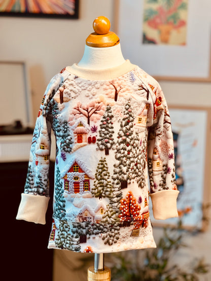 Embroidery look GWM Christmas Village Pullovers with Split Hem