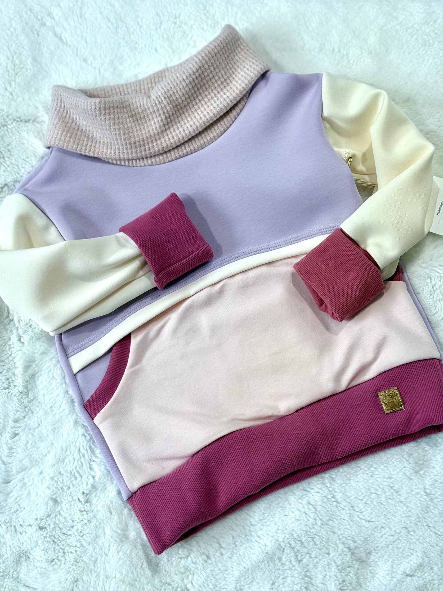 Grow With Me Pocket Cowl Sweater - pink colorway