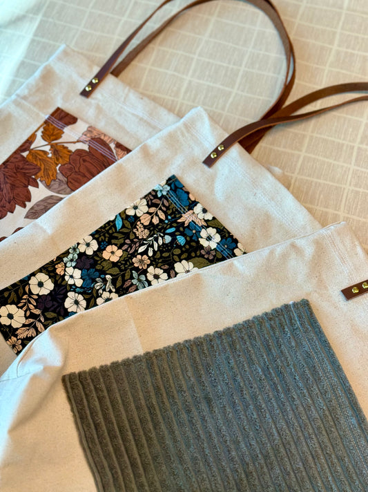 Leather and Canvas Pocket Totes