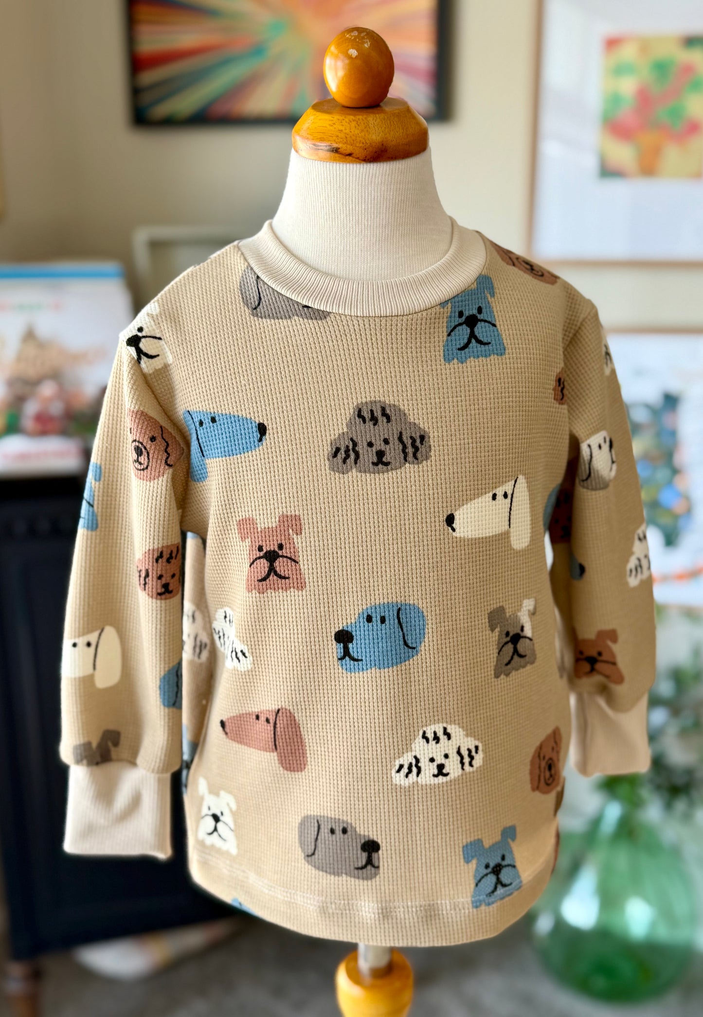 Puppy long sleeve waffle crew