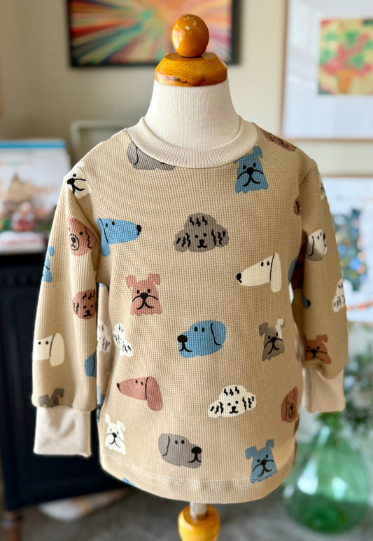Puppy long sleeve waffle crew