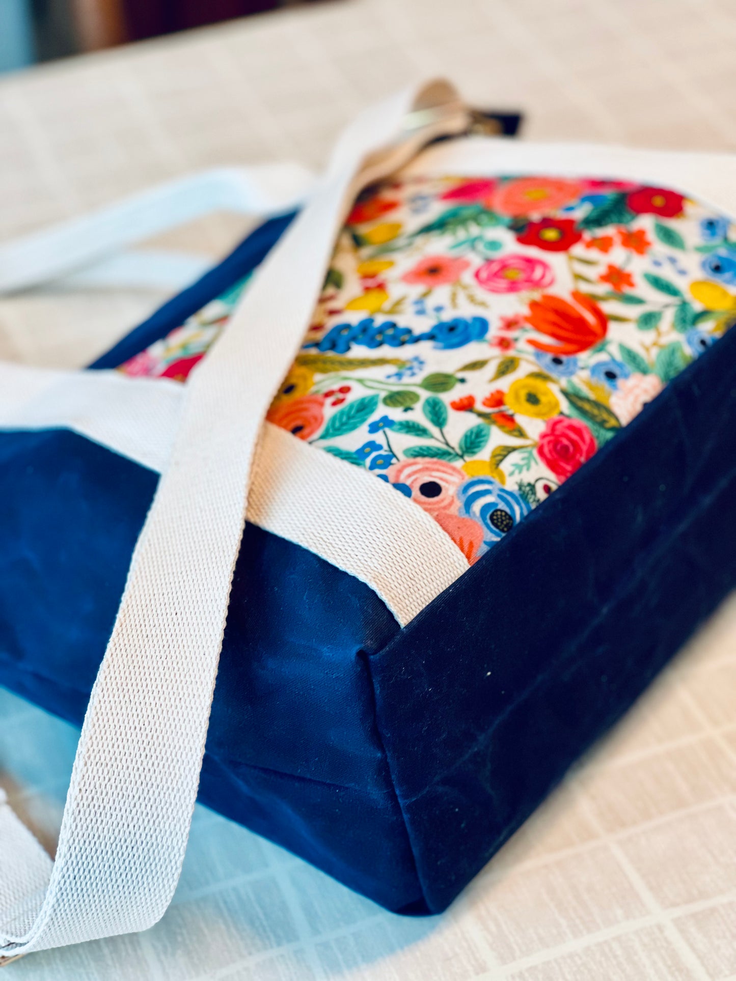 Waxed Canvas Vibrant Floral Tote Bag