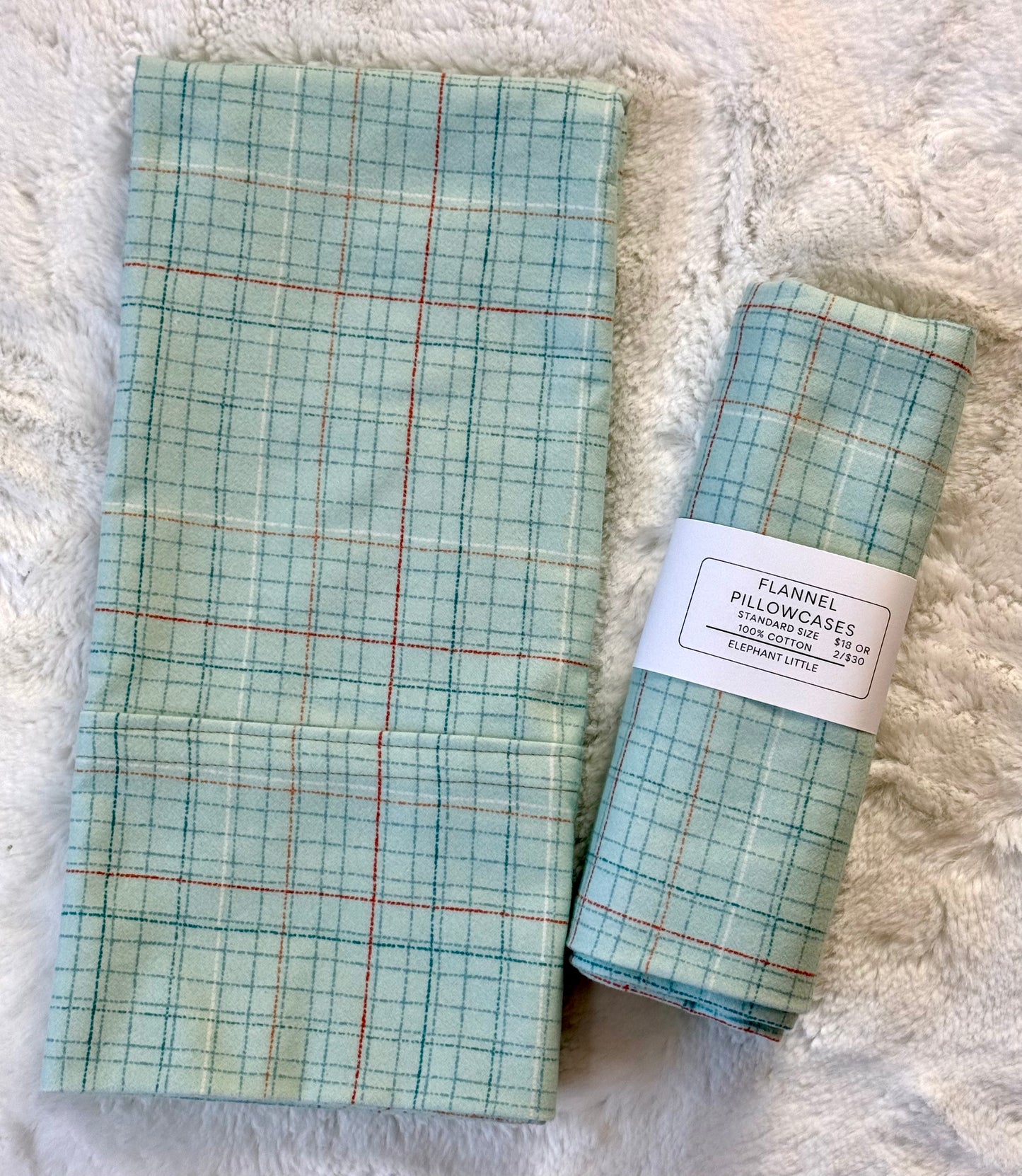 Mint Plaid Cotton Flannel Pillowcase