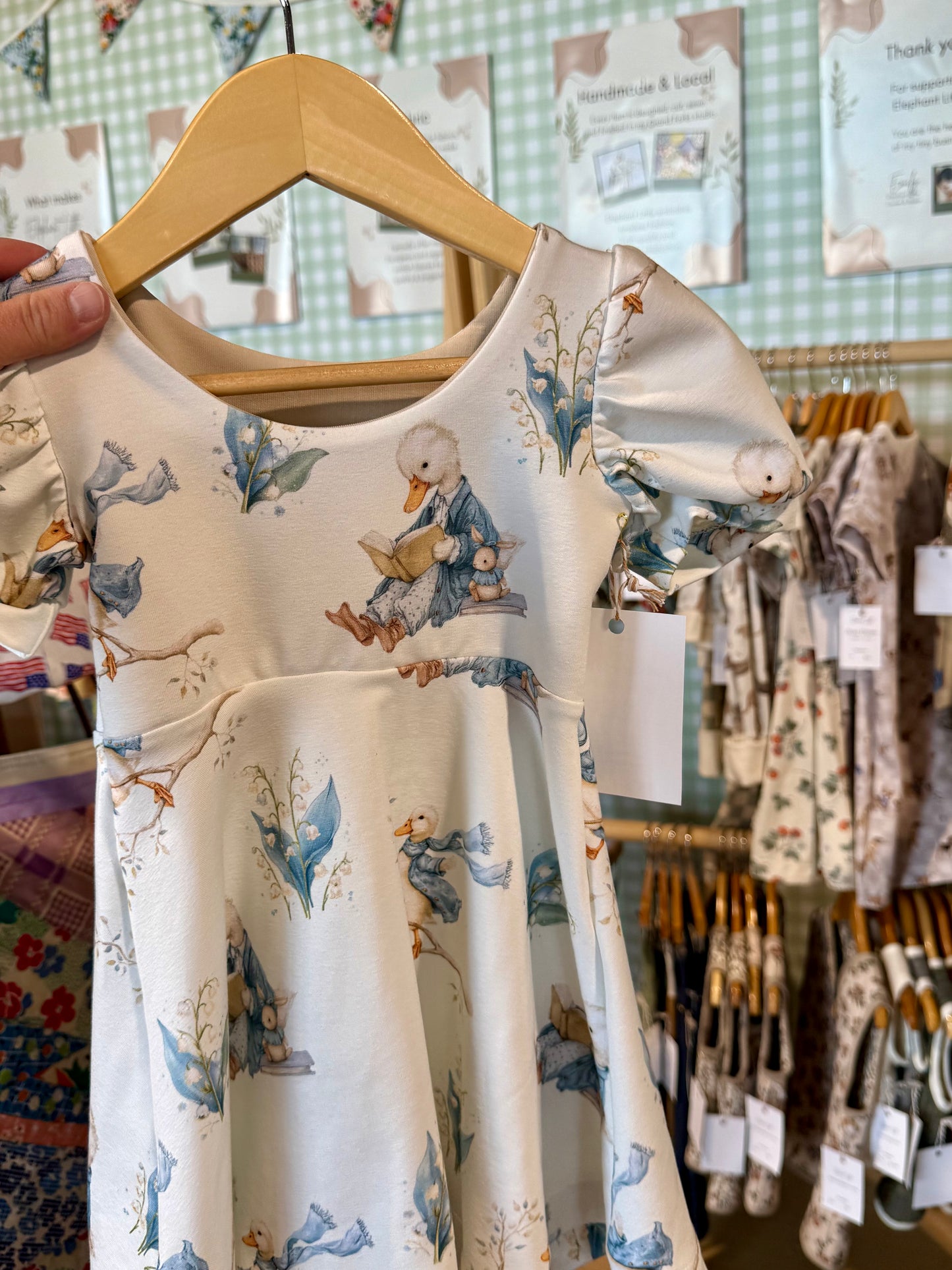 Watercolor Goose Puff Sleeve Dress