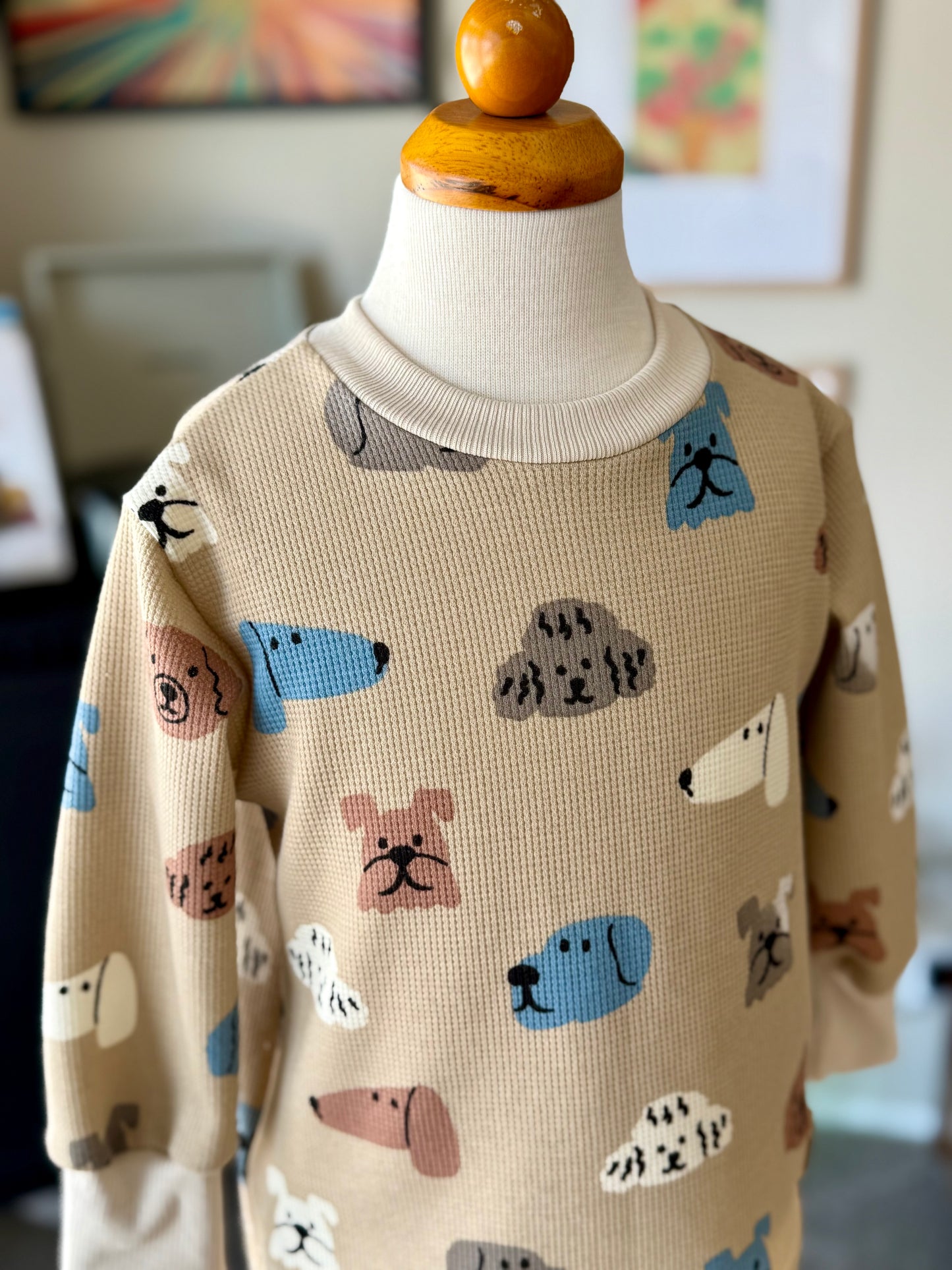 Puppy long sleeve waffle crew