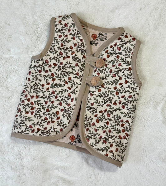 Quilted Button Vest - Ditzy Floral