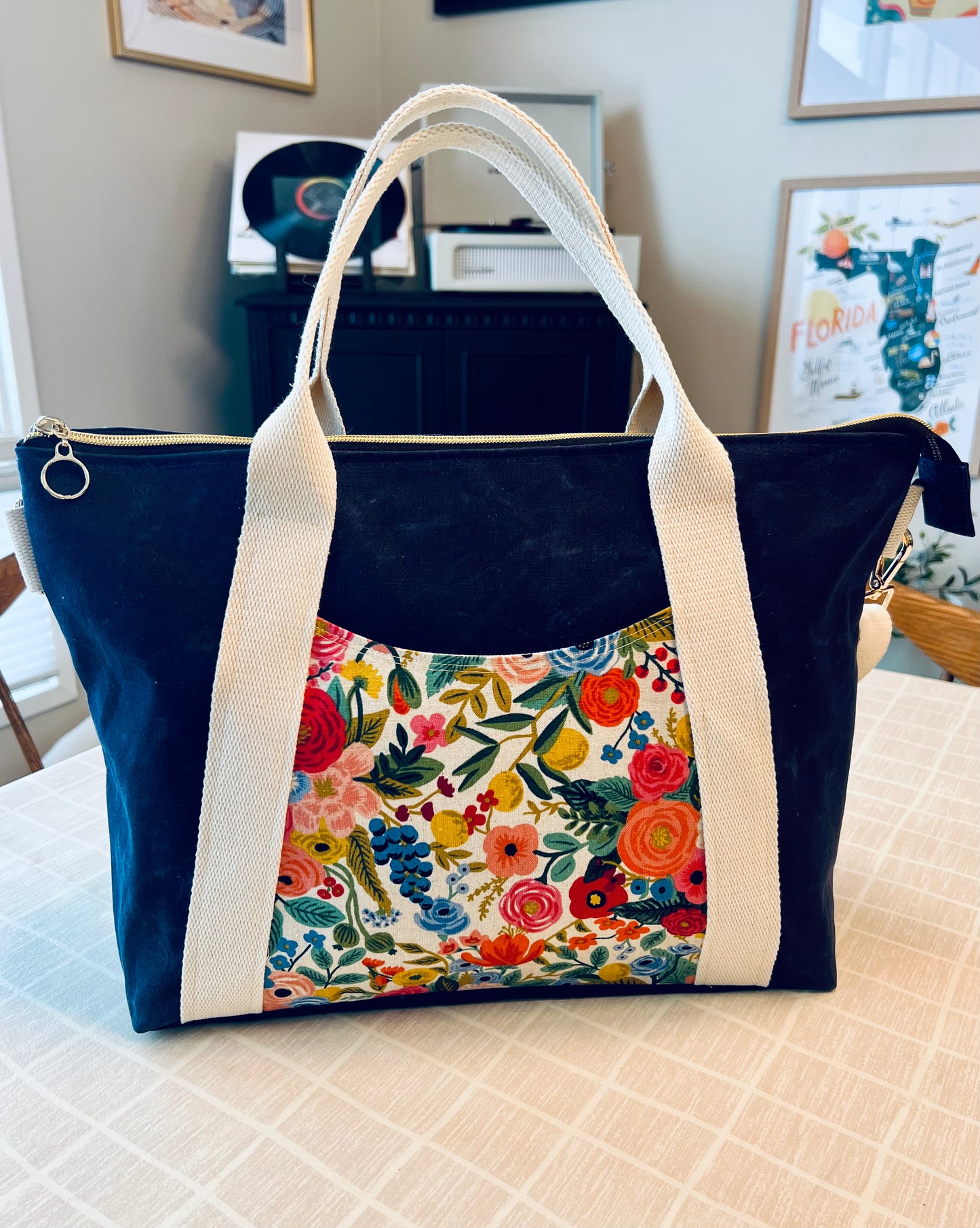 Waxed Canvas Vibrant Floral Tote Bag