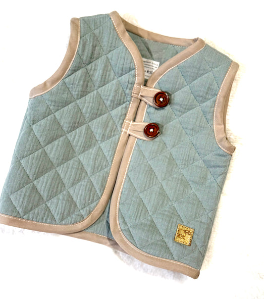 Quilted Button Vest - Aqua